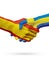 Flags Spain, Sweden countries, partnership friendship handshake concept.