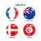Flags in the style of footballs.The group of the football tournament in Qatar.2022.