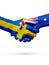 Flags Sweden, Australia countries, partnership friendship handshake concept.