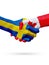 Flags Sweden, Canada countries, partnership friendship handshake concept.