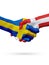 Flags Sweden, Denmark countries, partnership friendship handshake concept.