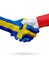 Flags Sweden, France countries, partnership friendship handshake concept.