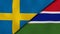 The flags of Sweden and Gambia. News, reportage, business background. 3d illustration