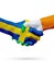 Flags Sweden, Ireland countries, partnership friendship handshake concept.