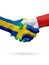 Flags Sweden, Italy countries, partnership friendship handshake concept.