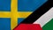 The flags of Sweden and Palestine. News, reportage, business background. 3d illustration