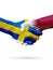 Flags Sweden, Qatar countries, partnership friendship handshake concept.