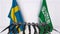 Flags of Sweden and Saudi Arabia at international meeting or negotiations press conference