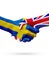 Flags Sweden, United Kingdom countries, partnership friendship handshake concept.