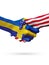 Flags Sweden and United States countries, overprinted handshake.