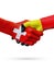 Flags Switzerland, Belgium countries, partnership friendship handshake concept.