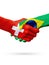 Flags Switzerland, Brazil countries, partnership friendship handshake concept.