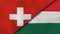 The flags of Switzerland and Hungary. News, reportage, business background. 3d illustration