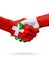 Flags Switzerland, Italy countries, partnership friendship handshake concept.