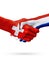 Flags Switzerland, Netherlands countries, partnership friendship handshake concept.