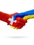 Flags Switzerland, Ukraine countries, partnership friendship handshake concept.