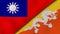 The flags of Taiwan and Bhutan. News, reportage, business background. 3d illustration