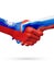 Flags Taiwan, Russia countries, partnership friendship handshake concept.