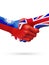 Flags Taiwan, United Kingdom countries, partnership friendship handshake concept.