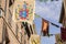 Flags, traditional medieval festival in the streets of Alcala de