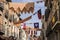 Flags, traditional medieval festival in the streets of Alcala de