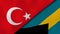The flags of Turkey and Bahamas. News, reportage, business background. 3d illustration
