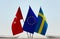 Flags of Turkey European Union and Sweden