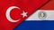 The flags of Turkey and Paraguay. News, reportage, business background. 3d illustration