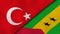 The flags of Turkey and Sao Tome and Principe. News, reportage, business background. 3d illustration