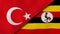 The flags of Turkey and Uganda. News, reportage, business background. 3d illustration