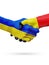 Flags Ukraine, Belgium countries, partnership friendship handshake concept.