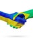 Flags Ukraine, Brazil countries, partnership friendship handshake concept.