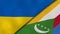 The flags of Ukraine and Comoros. News, reportage, business background. 3d illustration