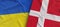 Flags of Ukraine and Denmark. Linen flag close up. Flag made of canvas. Ukrainian. Danish, Copenhagen. National symbols. 3d