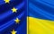 Flags of Ukraine and European Union. Blue flag with stars. Blue and yellow flag. State symbols. Sovereign state. Independent