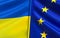 Flags of Ukraine and European Union. Blue flag with stars. Blue and yellow flag. State symbols. Sovereign state. Independent