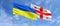 Flags of Ukraine and Georgia on flagpoles in center. Flags on sky background. Place for text. Ukrainian. Georgian, Asia. 3d