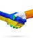 Flags Ukraine, Ireland countries, partnership friendship handshake concept.
