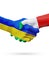 Flags Ukraine, Italy countries, partnership friendship handshake concept.