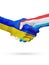 Flags Ukraine, Luxembourg countries, partnership friendship handshake concept.