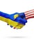 Flags Ukraine, Malaysia countries, partnership friendship handshake concept.