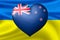 Flags of Ukraine and New Zealand. Heart color of the flag on the background of the flag of Ukraine. The concept of protection.