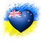 Flags of Ukraine and New Zealand. Heart color of the flag on the background of the painted flag of Ukraine. The concept of
