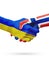 Flags Ukraine, Norway countries, partnership friendship handshake concept.
