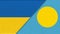 Flags of Ukraine and Palau. Ukrainian and Palau flags on fabric surface