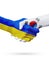 Flags Ukraine, South Korea countries, partnership friendship handshake concept.