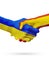 Flags Ukraine, Spain countries, partnership friendship handshake concept.