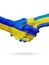 Flags Ukraine, Sweden countries, partnership friendship handshake concept.