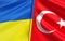 Flags of Ukraine and Turkey. Turkish red flag with star and moon. Blue and yellow flag. State symbols. Sovereign state.