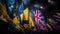 Flags of Union Jack and Ukraine Wave at Eurovision. Generative AI